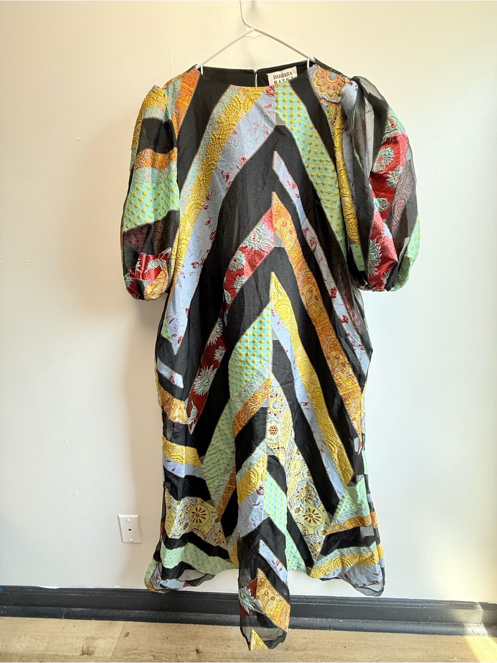 Barbara Bates Multi Quilt Patchwork Maximalism Puff Sleeve Maxi Dress 2X